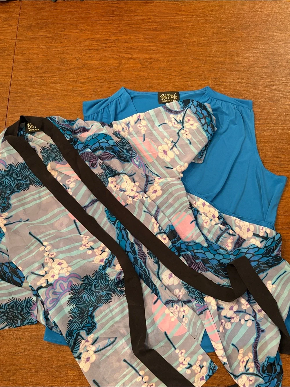 Bob Mackie Wearable Art sheer Kimono and Draped Tank Top Set